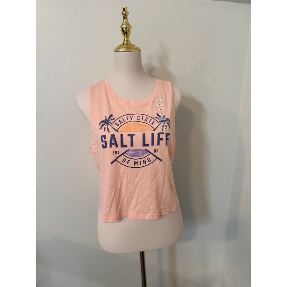 Salt Life Salty State of Mind Crop Tank Top Peach NWT Size M Coastal Beach